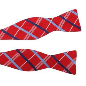 HASPEL Dapper Red Blue White Plaid Check Preppy Men's Silk Bow Tie